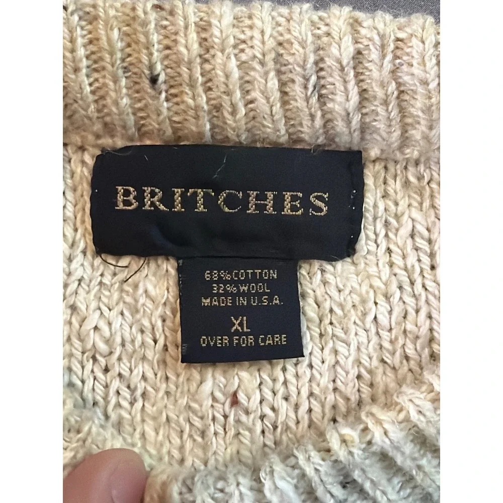 Britches Patchwork Knit Sweater Crew Neck Long Sleeve Casual Pullover Wool USA